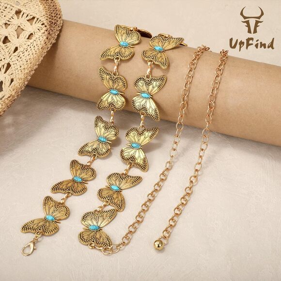 Women Western Metal Gold Chain Belt Concho Belt Cowgirl Waist Link For Jeans😻 - Picture 5 of 6